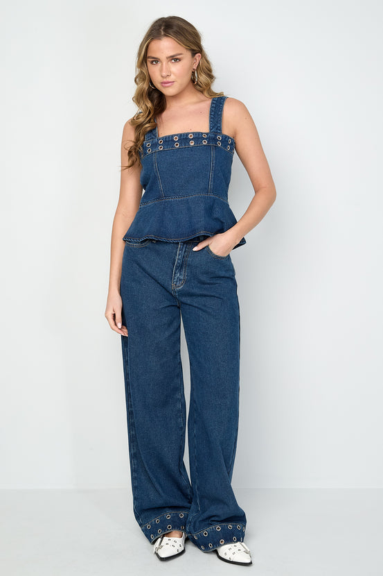 Eyelet Statement Denim Top
