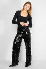 Woven Polyester Fiber Women's Straight Leg Pants Sequins Elegant