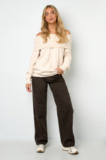 Woven Cotton Women's Straight Leg Pants Leopard Print Fall/Winter