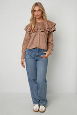 Woven Polyester Fiber Women's Blouse Elegant Ruffle Trim