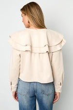 Woven Polyester Fiber Women's Blouse Elegant Ruffle Trim