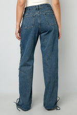 Woven Cotton Women's Straight Leg Pants Tie-up Casual