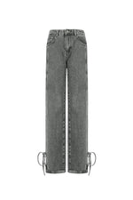 Cotton Woven Women's Straight Leg Denim Pants Casual Knot Detail