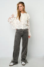 Woven Polyester Fiber Women's Blouse Elegant Floral Print Lace Panel