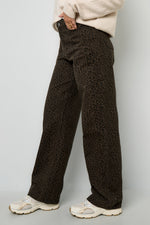 Woven Cotton Women's Straight Leg Pants Leopard Print Fall/Winter