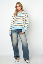 Knitted polo sweater with stripes