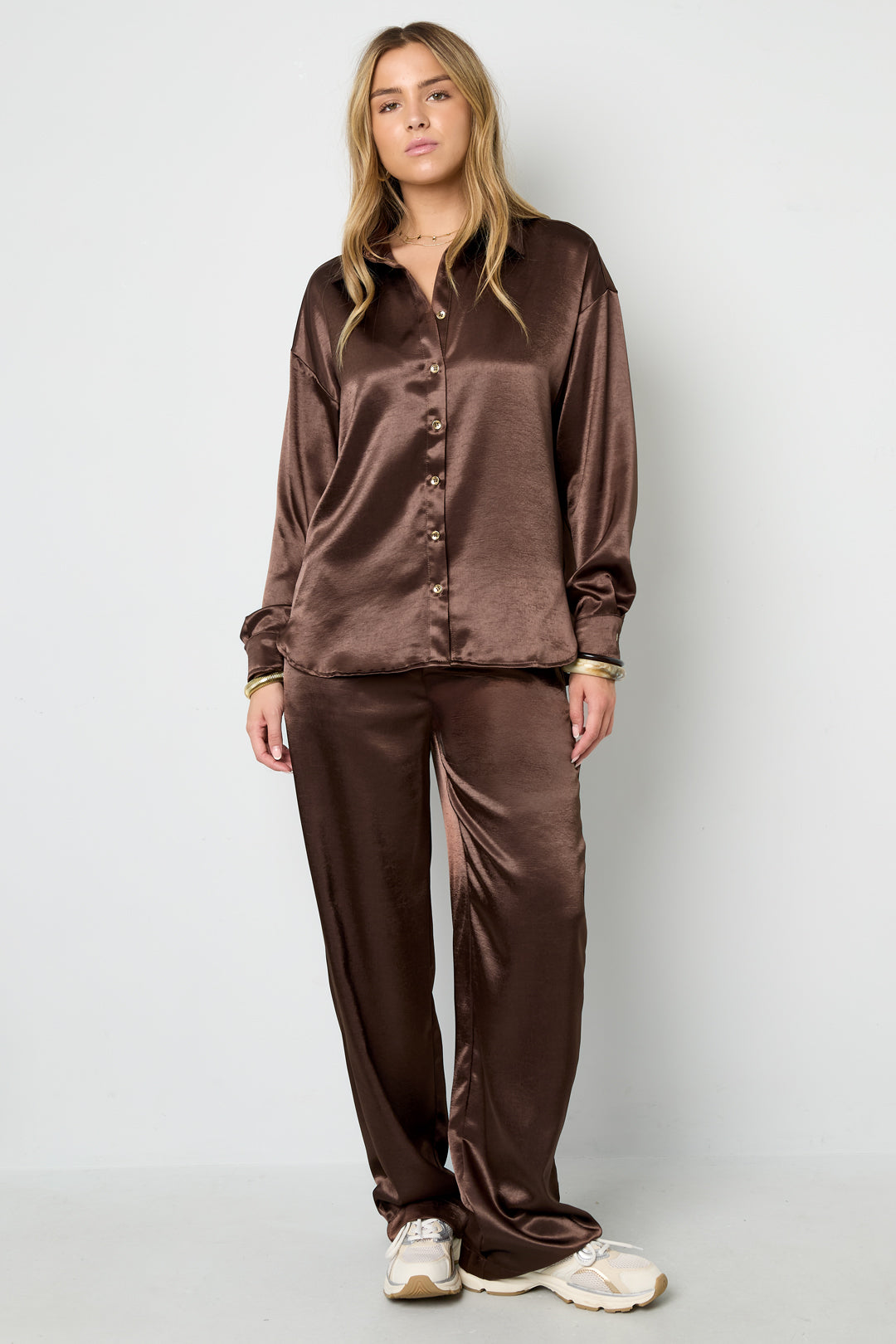 Woven Polyester Fiber Women's Straight Pants Casual Solid Color Fall/Winter
