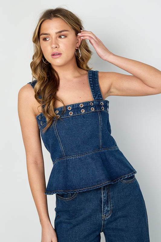 Eyelet Statement Denim Top